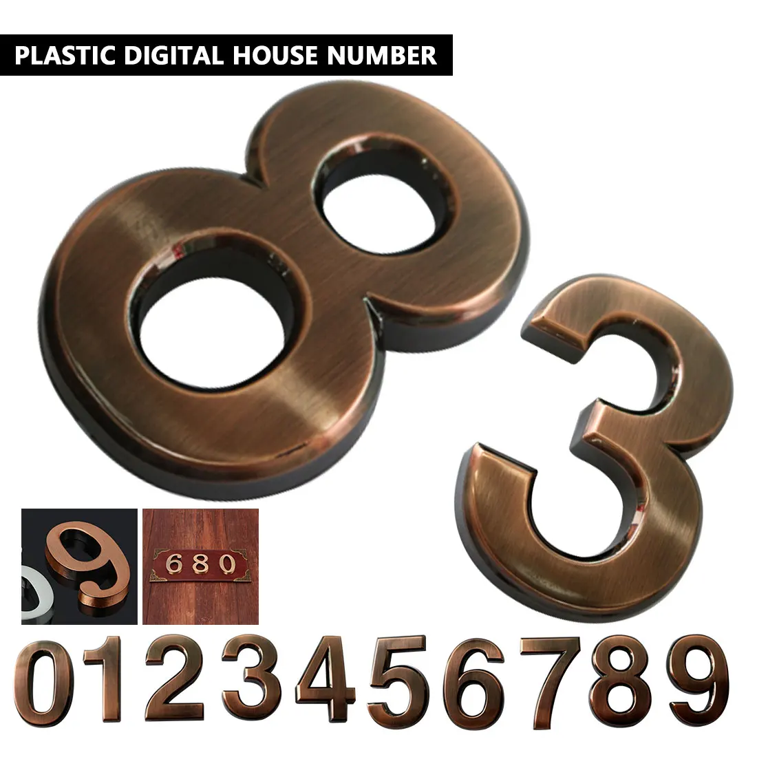 

Modern Height 30mm/50mm Bronze Plaque Number House Hotel Door Address Digits Sticker Plate Sign 0-9