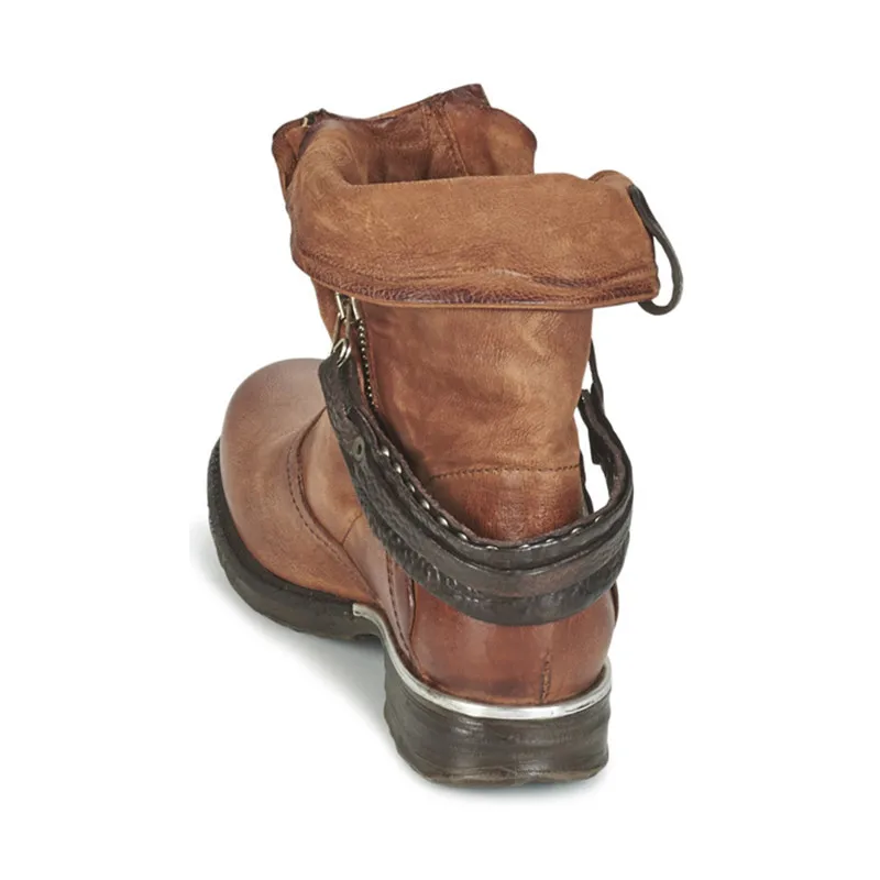 Prova Perfetto зимние ретро ботинки челси Женские С Круглым Носком Коричневые ботинки из натуральной кожи обувь на плоской подошве женские короткие ботинки с пряжкой и ремешком