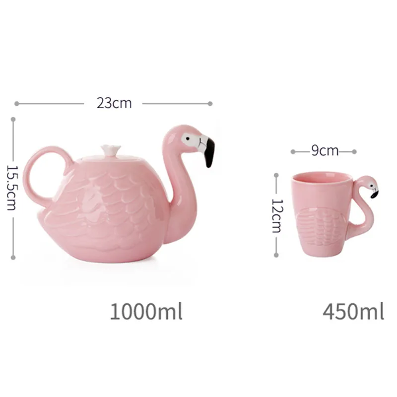 Розовый фламинго кофейник чашка комплекты керамический чайник чашки и кружка для завтрака Творческий coffeeware