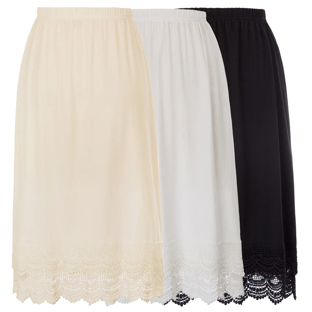 GK женские юбки до колена Удобный эластичный пояс кружево отделка хлопчатобумажная юбка расширитель элегантный чистый цвет длинная прямая юбка