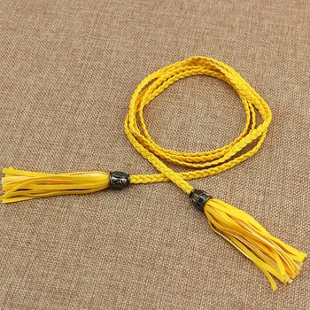 

Skinny Solid Tassel Rope Artificial PU Self Tie Decoration Waistband Daily Narrow Braided Women Waist Belt For Dress Thin