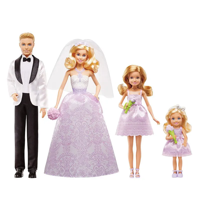 Genuine Barbie Bride And Groom Family Set Dolls For Girl Original