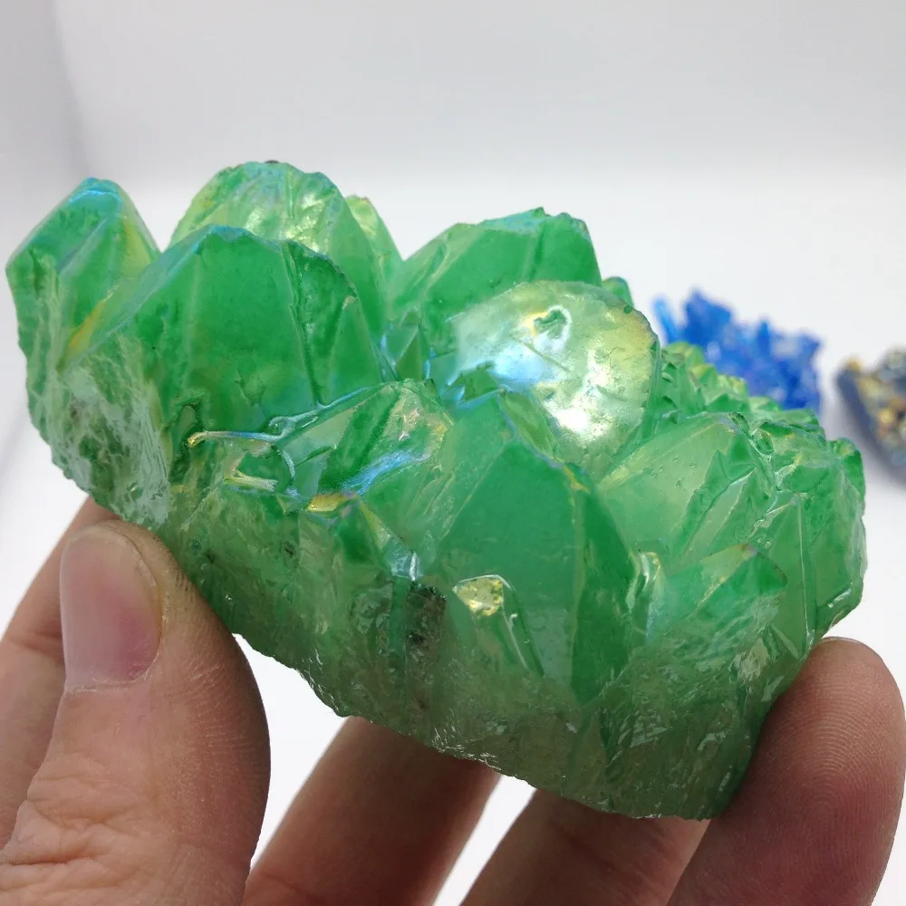 TT421(273g) Electroplating Green Quartz Crystal Minerals Stones Healing