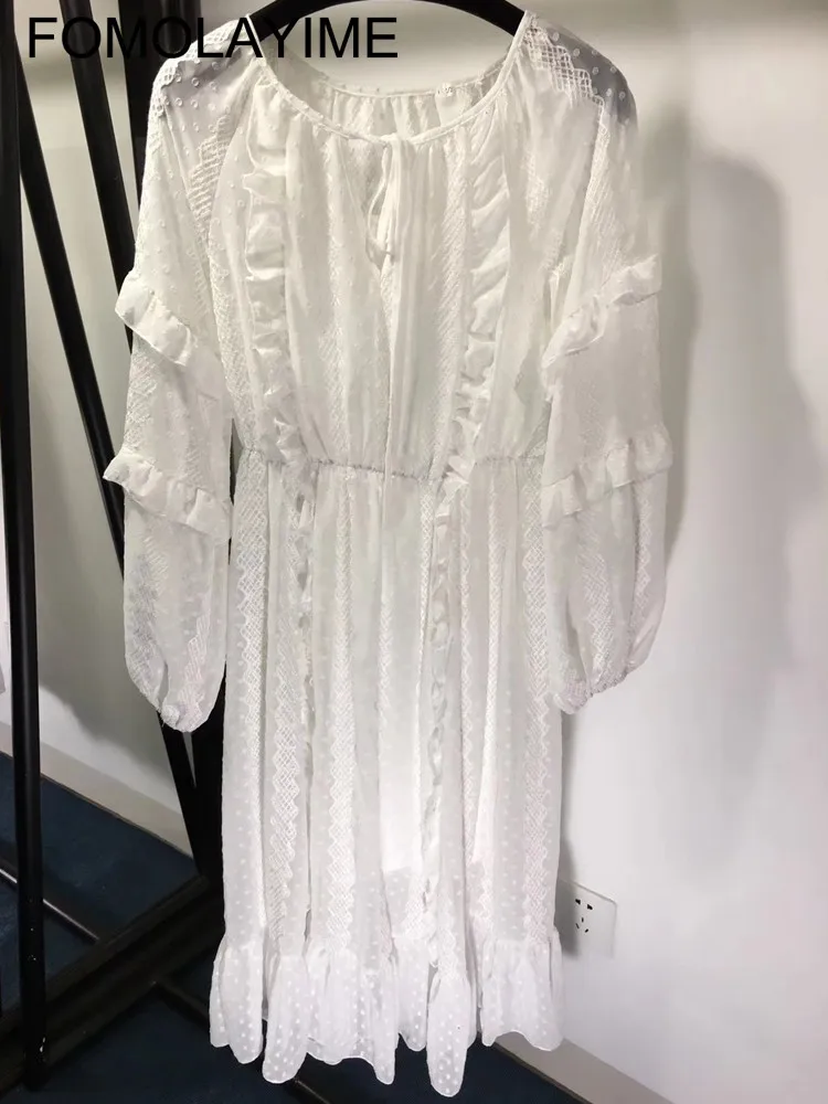 

FOMOLAYIME New Dresses Women 2019 Spring Beach White Dress Long Sleeve