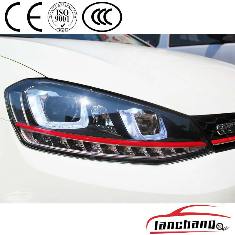 VW Golf 7 headlights red line with LED DRL Volkswagen Golf MK7 VII GTI