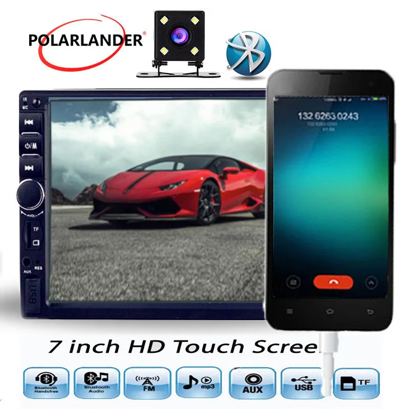 Авторадио Зеркало Ссылка Автомобильный видео плеер 7 &quot2 DIN сенсорный экран Bluetooth