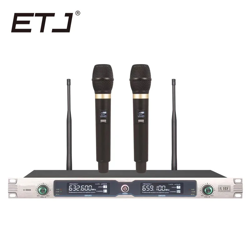 

ETJ Brand Fixed UHF Wireless Mic 2 Channel Wireless Microphone System US-6600