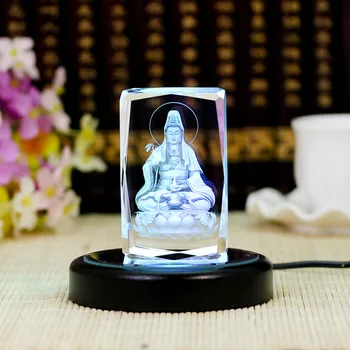 

K9 Crystal Laser 3D Internal Sculpture Inter-engraving Buddha statue GuanYin Avalokitesvara Bodhisattva Mini Creative Home Decor