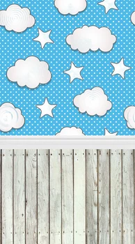 

5X7ft Art Fabric Printed Clouds and wood floor photography backdrop D307