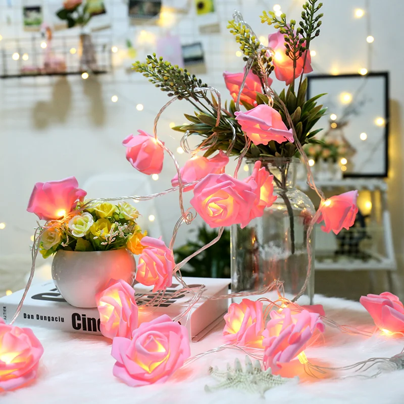 Luces de hadas de flores rosas LED 2 m/3 m/4 m/5 m/10 m Luces de cadena alimentadas por batería dormitorio Luces de Decoración LED de boda Luces de hadas de flores rosas LED 2 m/3 m/4 m/5 m/10 m Luces de cadena alimentadas por batería dormitorio Luces de Decoración LED de boda
