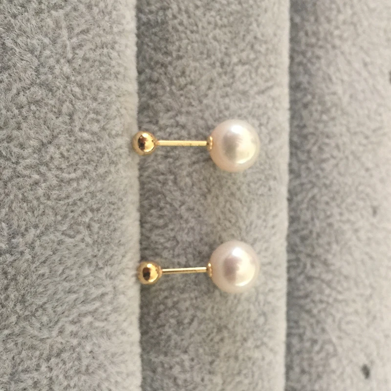 Sinya Natural Round pearls 18k gold beads stud earring for women screw gold ball tight design DIY wear earring 2018 fashion sale (2)