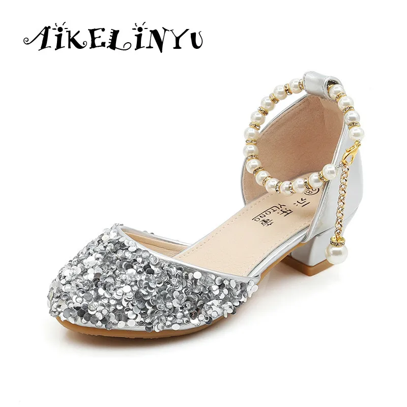 

Girls High Heel Sandals Summer Crystal Shoes Girl Princess Elsa Anna Shoes Girl Pink Silvery Wedding Shoes Kids Performance Shoe
