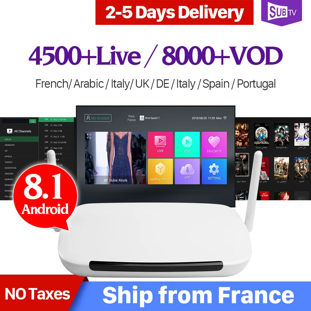 

Q9 IPTV France Box Android 8.1 TV Receivers with 4K SUBTV Code 1 Year IPTV Portugal Belgium Netherlands France Arabic IP TV