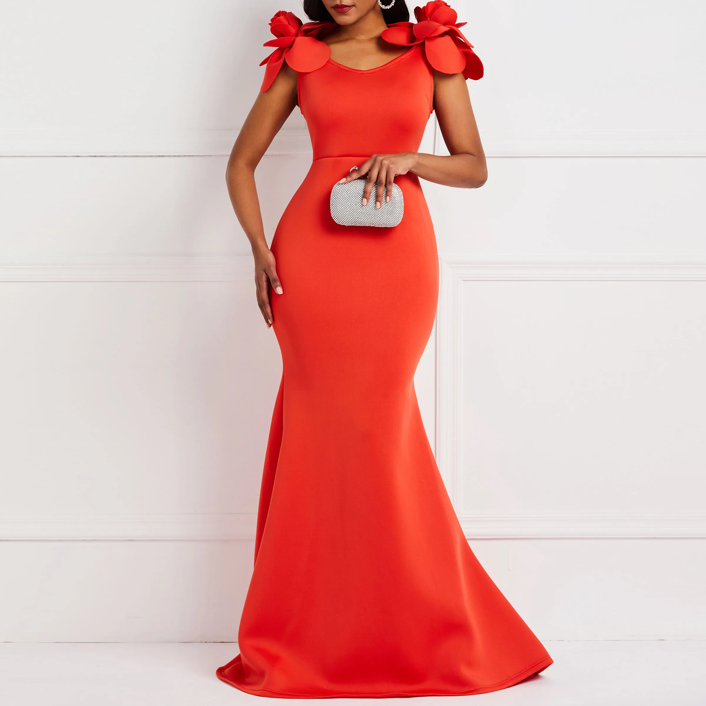 

Summer Mermaid Long Dress Elegant Evening Women 2019 New Stylish 3D Flower Design Party Robe Vintage Sexy Bodycon Maxi Dresses