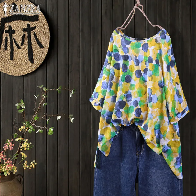 

ZANZEA Autumn Vintage Printed Half Sleeve Blouse Women Polka Dot Shirt Casual Female Loose Blusas Femininas Tunic Top Summer Tee