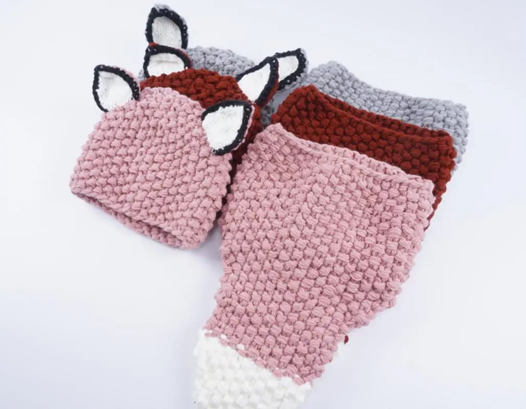Lovely cartoon Children's baby beanie warm hat cute fox hat scarf & hat sets knitted bib cap