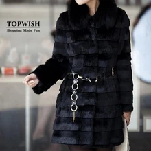 Luxury Big Real Fox Fur Collar Long Coat Stripe Nature Pure Genuine Rabbit Fur Jacket Factory Outlet Wholesale OEM Fur TFP963