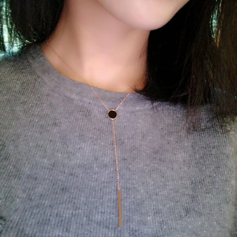 

YUN RUO Fashion Brand Rose Gold Color Vintage Elegant Black Pendant Necklace Choker Chain 316L Stainless Steel Woman Jewelry