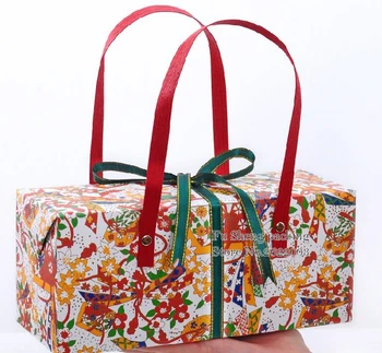 

24.5x9.5x10.5cm Red flower candy Paper Box with Handle,Paper Bag Present food biscuit Chocolate Macaron Packaging Box 50pcs/lot