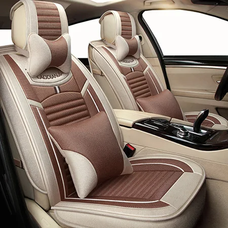 Автомобильные новые льняные универсальный чехол для автомобильных сидений для toyota solaris RAV4 skoda rapid bmw e46 Land Cruiser Prado 150 kia автомобильные наклейки - Название цвета: Brown Deluxe