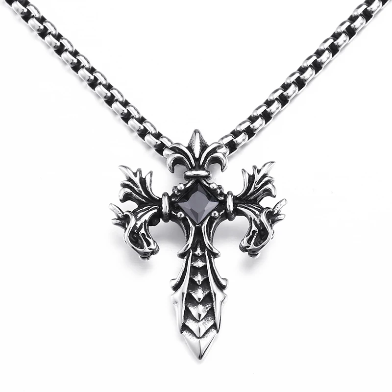 2018 New Hot Pendant Carved Flower Pendants For Men Titanium Steel Casting Retro Cross Inlaid Zircon Jewelry Man BP8-085 | Украшения и