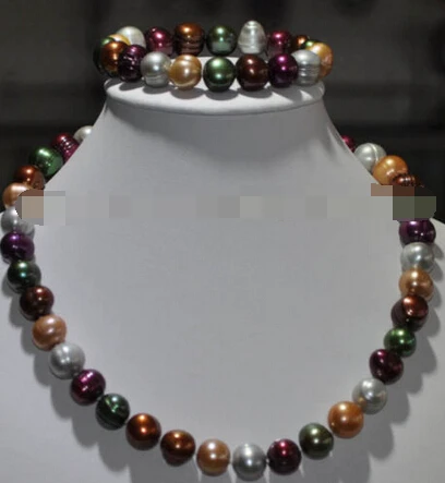 

Miss charm Jew.552 11mm multicolor cultured freshwater pearl Sets necklace bracelet Multi-Colored (A0516)