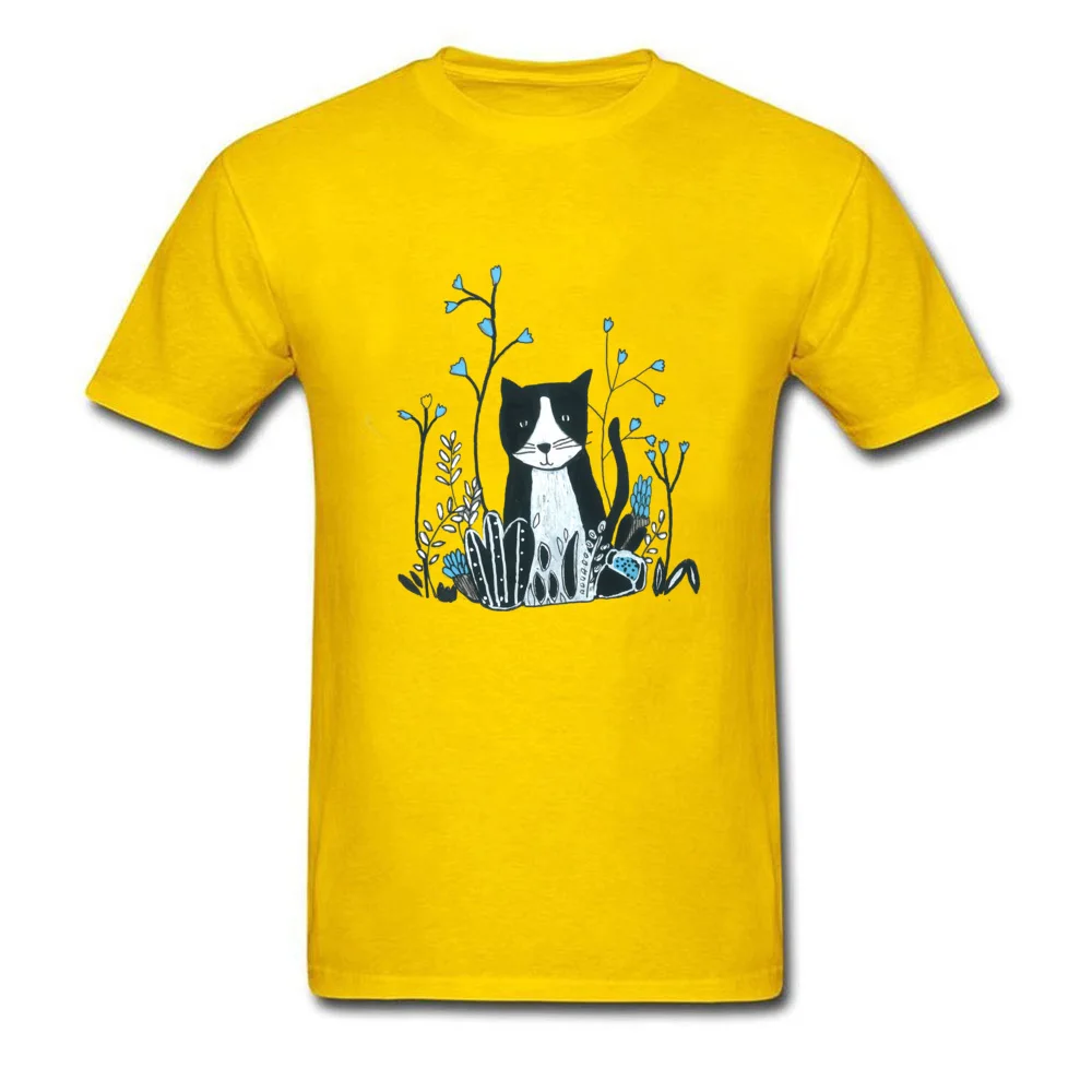 Tees Flower Cat Summer Funny Camisa Short Sleeve Pure Cotton O-Neck Men's Top T-shirts Camisa Tops Tees Top Quality Flower Cat yellow