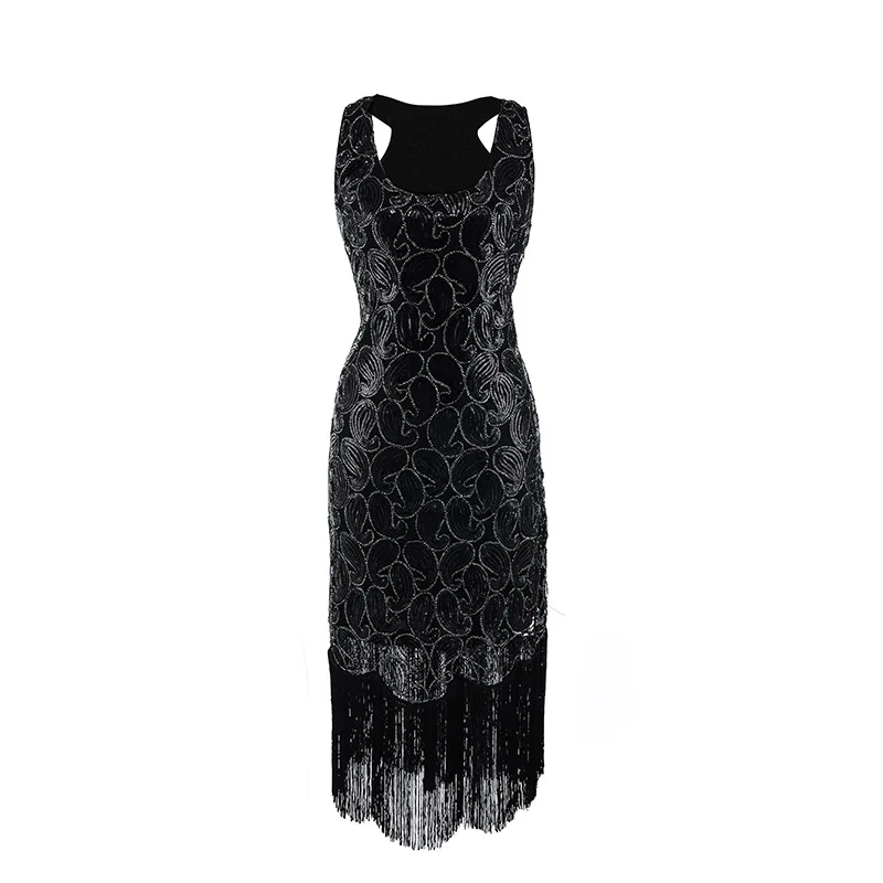 Spring Autumn Black Sleeveless Sequins Dress 2018 Sexy Bodycon Sheath Gold Pattern O-Neck Party Dresses Nightclub Vestidos (4)