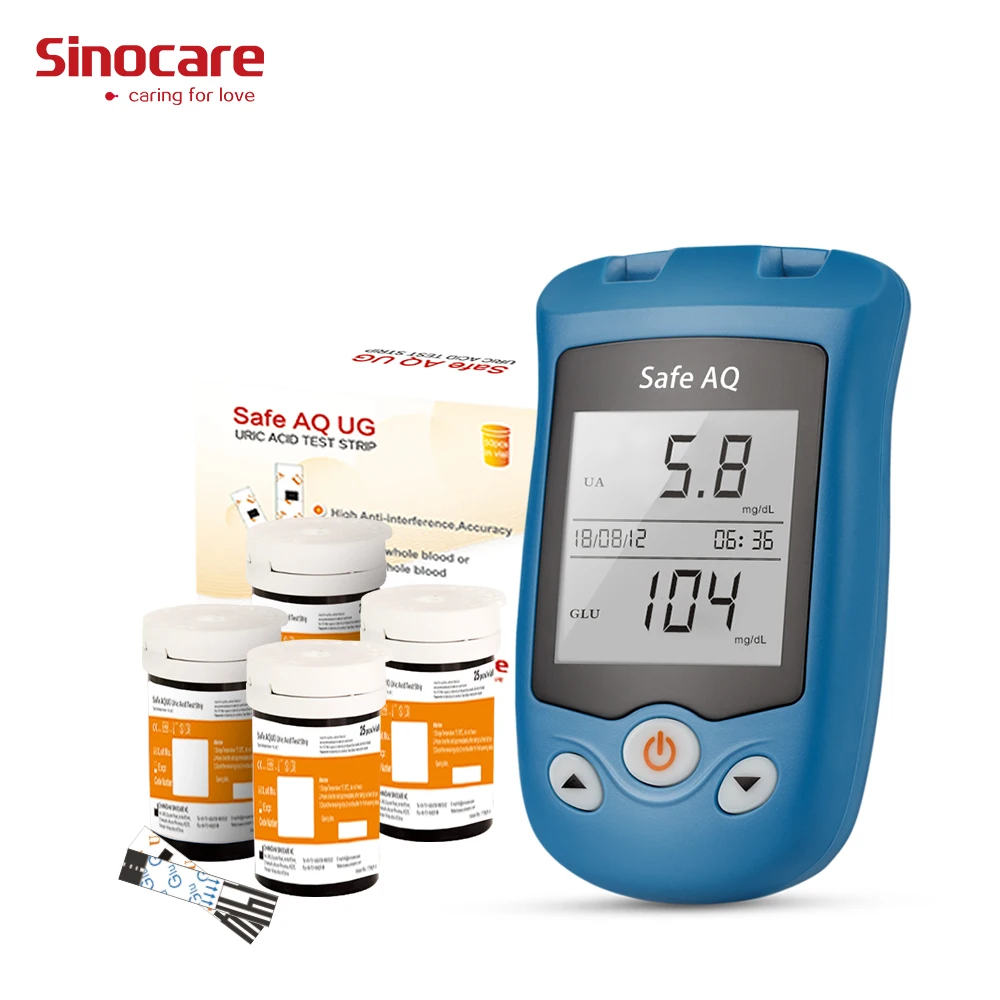 

SINOCARE 3C CE mg/gL Safe-UG Set Blood Glucose and Uric Acid Meter + 50 Test trips Smart Coding Anti interference Bi functional