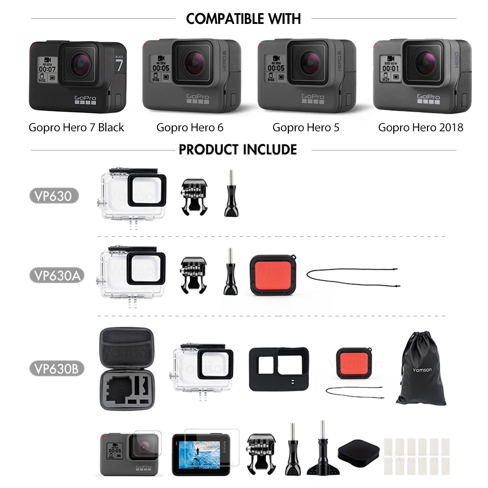 Аксессуары Vamson для Gopro Hero 7 черный 6 5 4 водонепроницаемый защитный корпус дайвинга