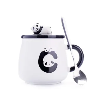 

450ml Creative 3D Lovely Panda Painted Ceramic Coffee Cup with Lid Spoon Kit Water Milk Tea Mug Cup Art Drinkware Birthday Gifts
