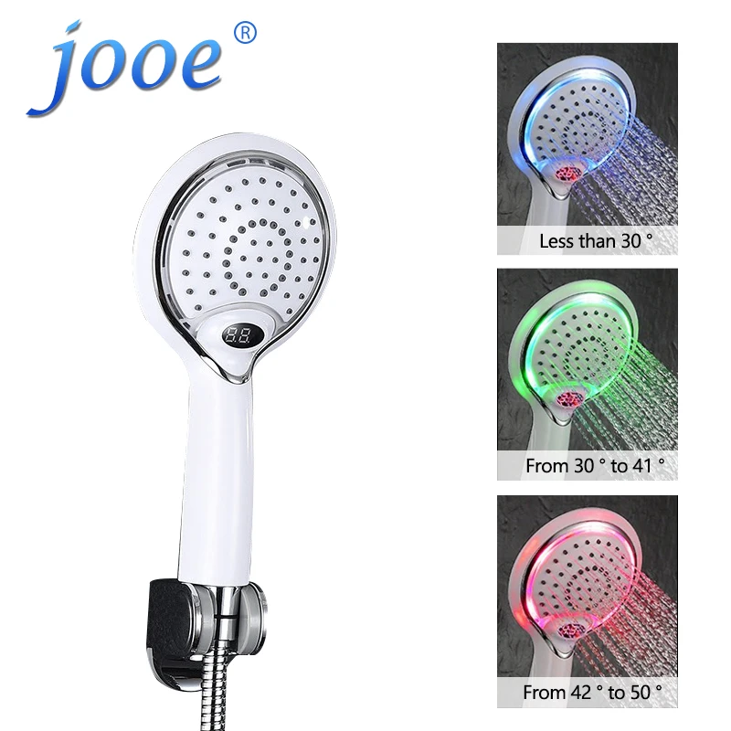jooe LED Shower Heads Temperature sensor 3 colors ABS chrome handheld