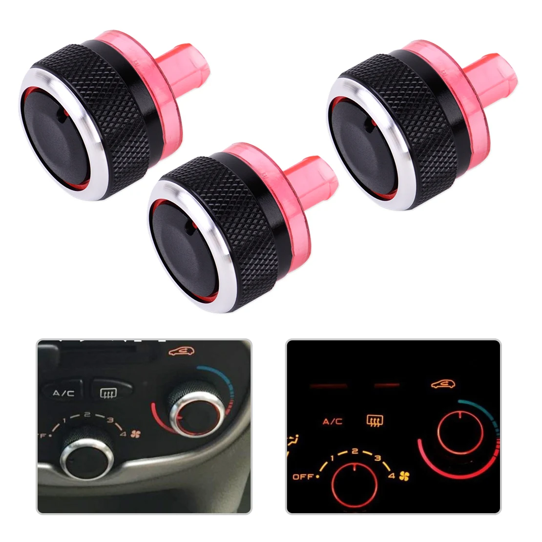 beler 3pcs Air Conditioner Heater Switch Knob Buttons A/C Dials Cover