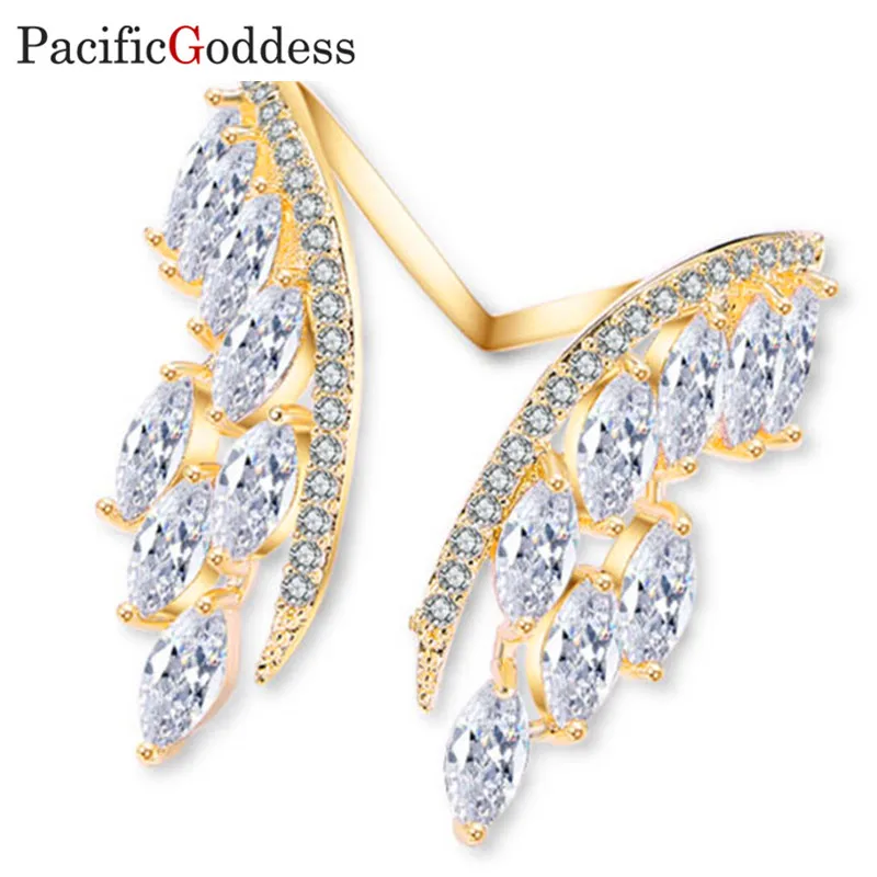 

pacificgoddess Luxurious Jewelry Rings For girl Cocktail Ring Wedding Party Fine Jewelry feather ring