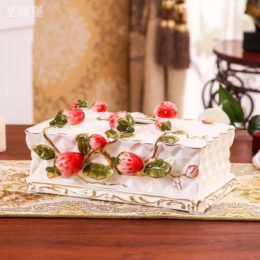 

Europe creative ceramic Strawberry tissue box home decor crafts room decoration paper holder tissue Case Box wedding decoration