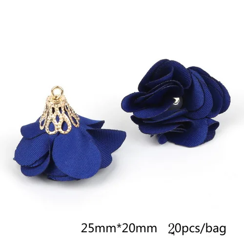 royal blue 20 штук Multipel Цвет атласной ткани с цветами и бахромой Подвески Diy ювелирных изделий с цветами и бахромой для брелок телефона серьги шелк - Цвет: royal blue