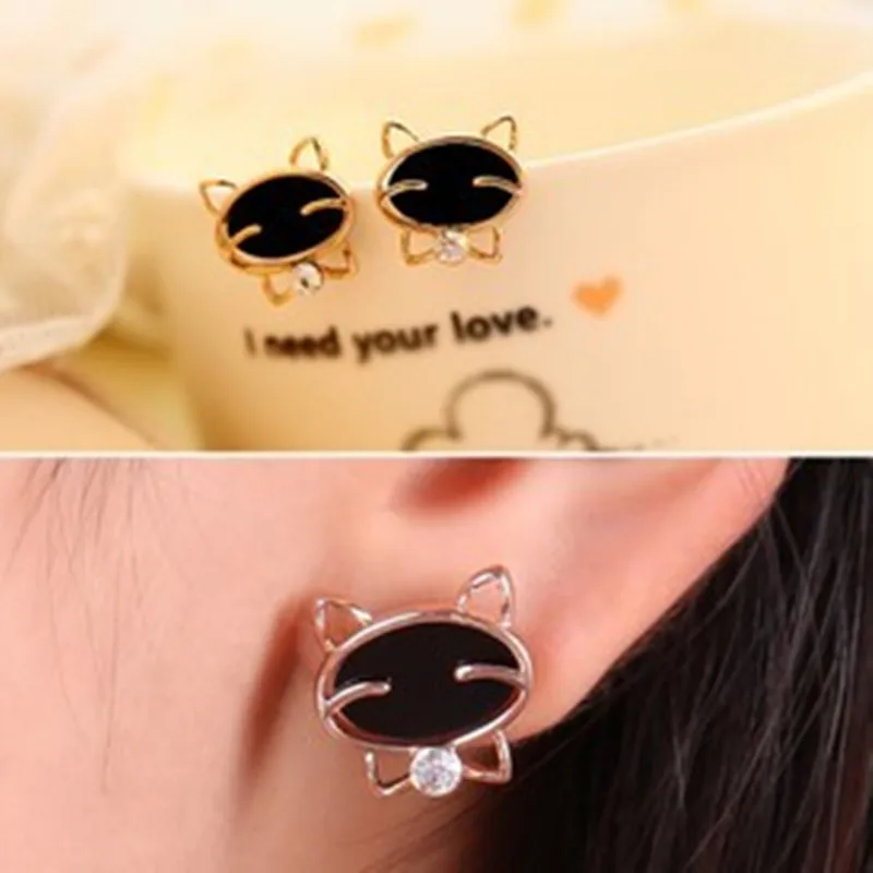 2018 Fashion Lovely Black Smile Cat Stud Earrings Jewelry With Rhinestone For Women | Украшения и аксессуары