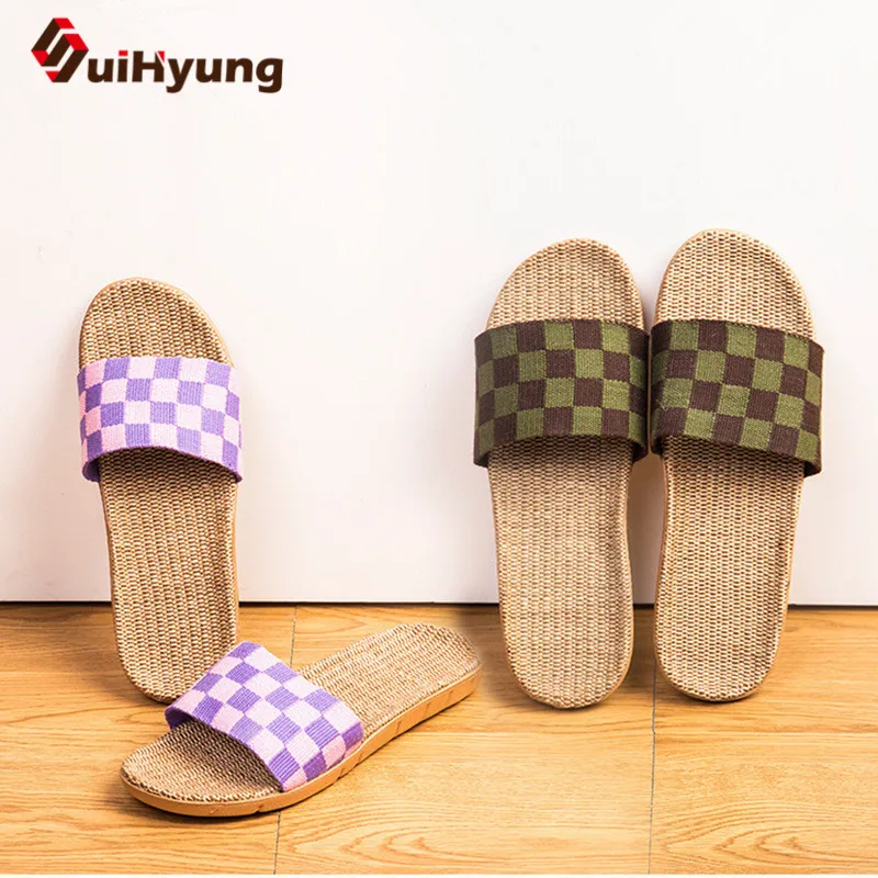 

Suihyung Linen Slippers Women Summer Casual Indoor Home Floor Shoes Breathable Grid Flax Anti-slip Slides Sandals Zapatos Mujer