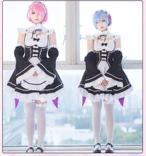 Re:Zero kara Hajimeru Isekai Seikatsu Rem/Ram Cosplay Costume Black & White Maid Dress Halloween Adult Costumes for Women S-XL women s fashionable sexy maid style cosplay sleep dress set black white