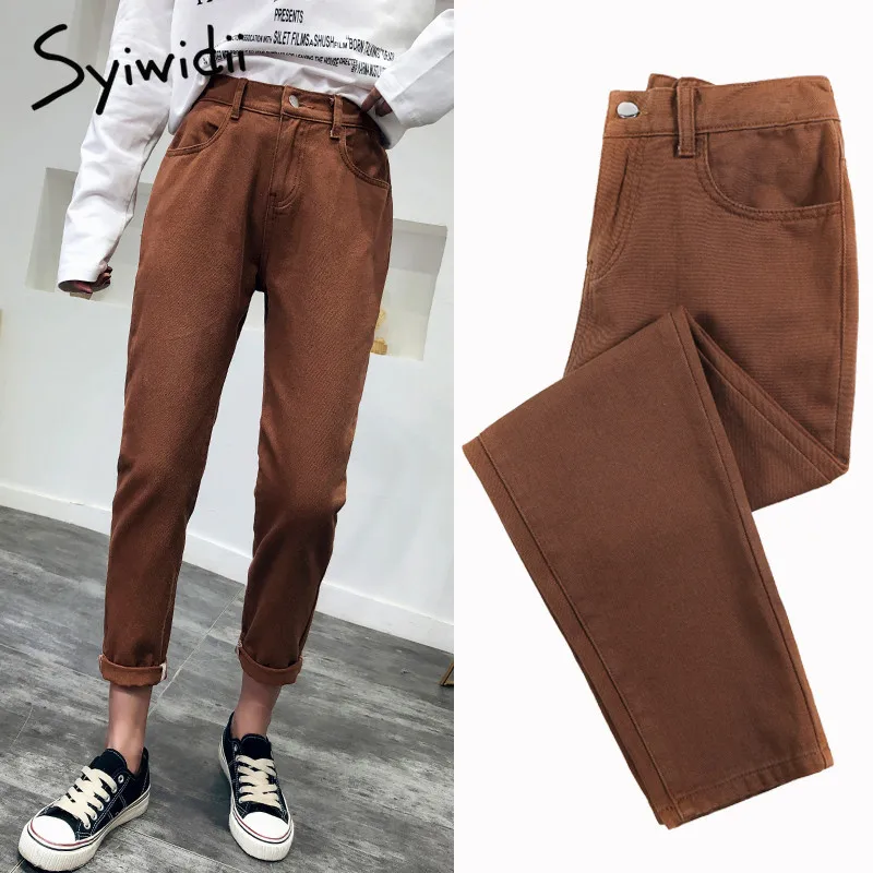 high waist jeans woman harem jeans Pink beige brown black plus size 32 mom pants jeans for women 2019 new spring elastic waist