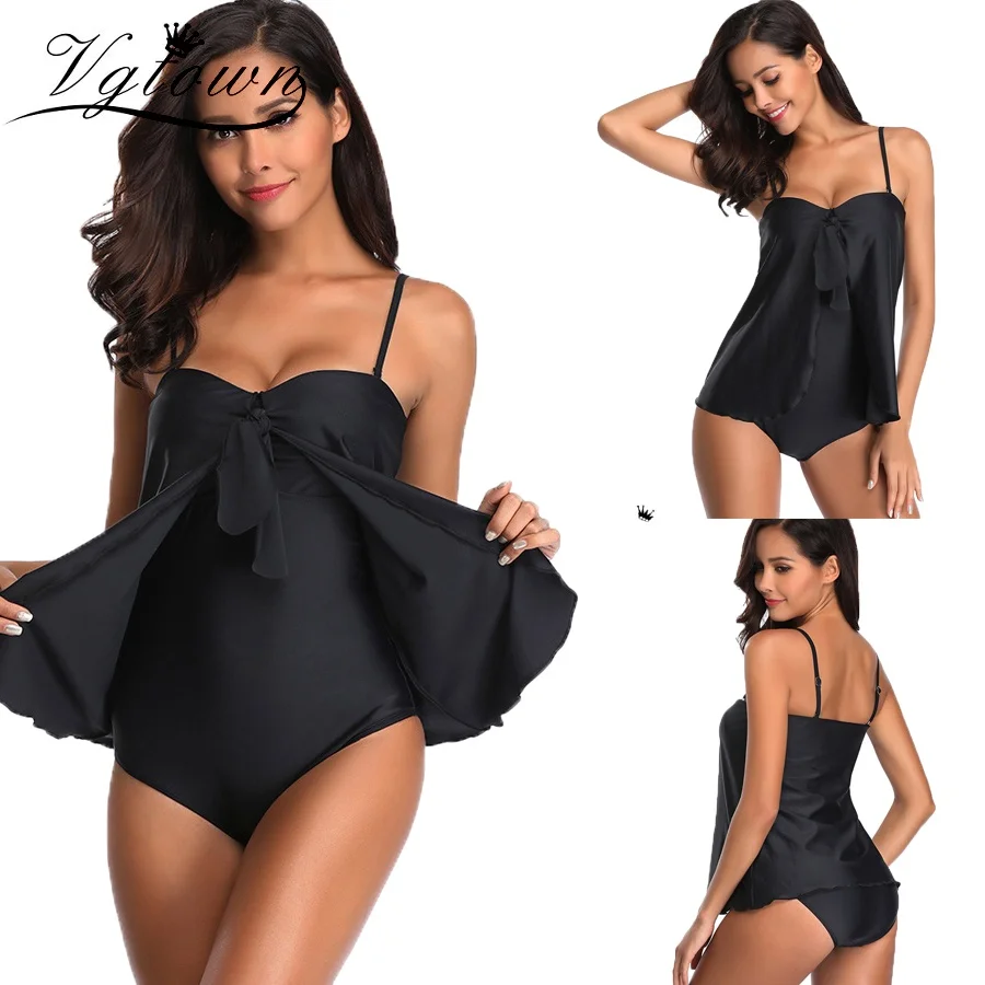

VGTOWN Plus Size 6XL Tankini Set Large Big Plus size Swimwear Women Swimsuit Tankini One Piece Split
