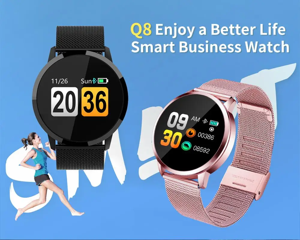 Q8 Смарт-часы с цветным экраном, женские модные Смарт-часы, фитнес-трекер, монитор сердечного ритма, мужские Смарт-часы PK B57, ремешок