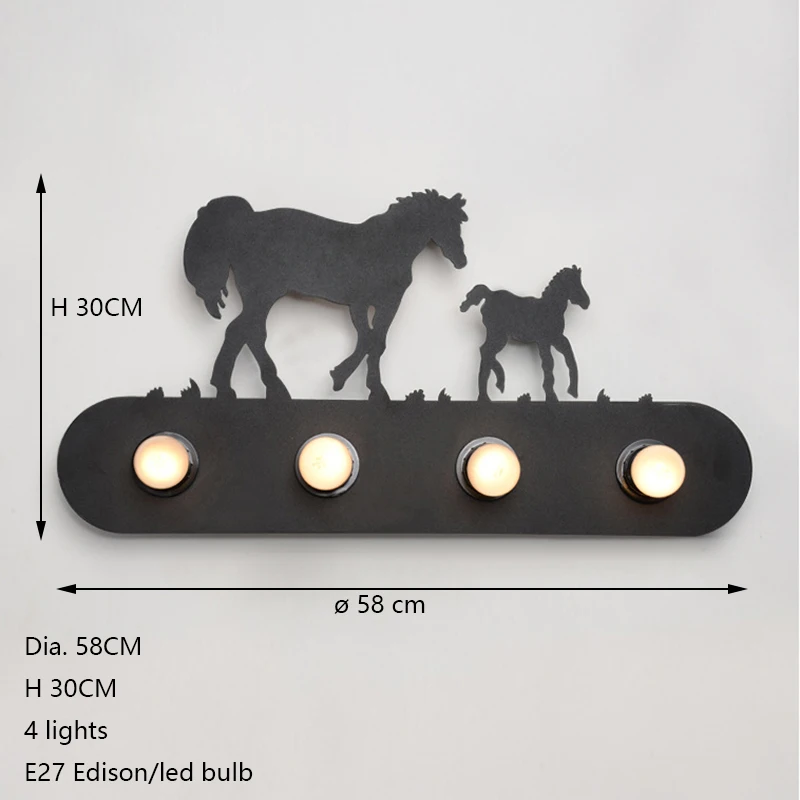 Стиль 6 Винтаж кантри освещение творческий промышленного лошадь на стену для домашнего декора анималистический настенный светильник E27 для бара Спальня Ресторан