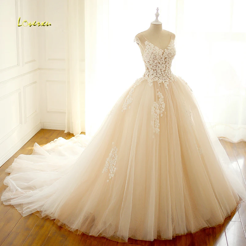 

Loverxu Vestido De Noiva Sexy Illusion V Neck Flowers Wedding Dress 2019 Cap Sleeve Beaded Tulle A Line Bridal Gown Plus Size