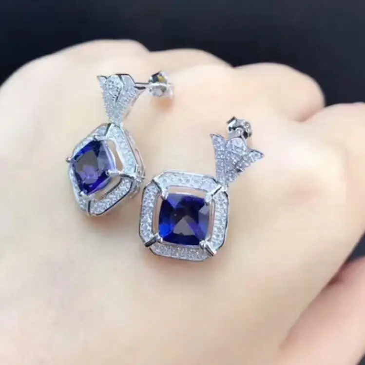 

925 silver inlaid blue natural topaz earrings for woman find jewelry