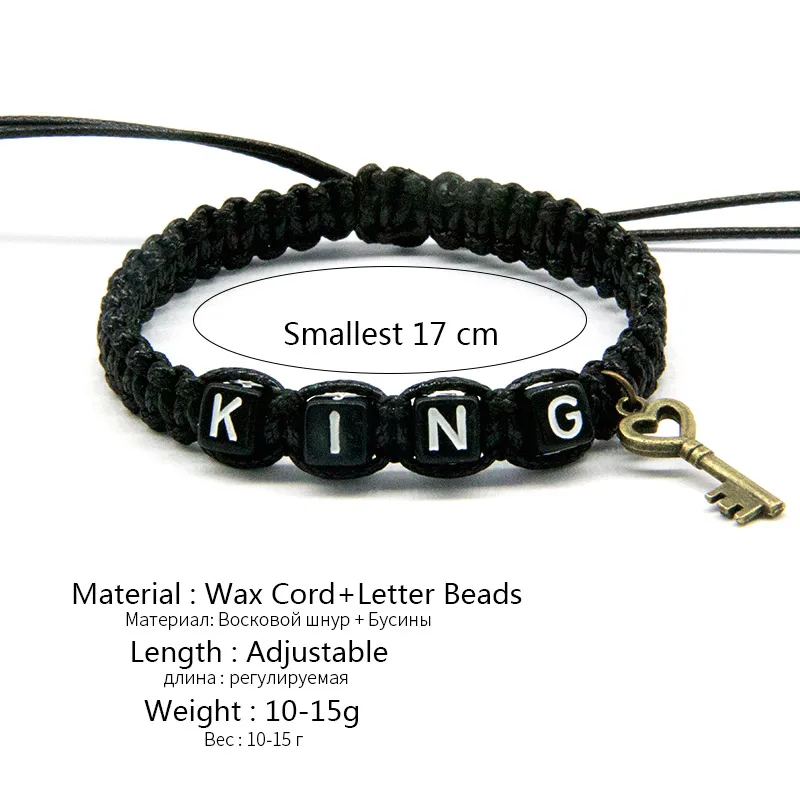 2pcs/pair Couple Bracelets Black King And White Queen With Key Lock Rope Chains Lovers Gift Handmade Charm Bracelets Accessories 2pcs/pair Couple Bracelets Black King And White Queen With Key Lock Rope Chains Lovers Gift Handmade Charm Bracelets Accessories