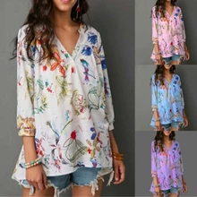 Casual Plus Size Blouse Women Floral Print Shirt Summer V-neck Print Blouses Casual Plus Size Blouse Women Floral Print Shirt Summer V-neck Print Blouses