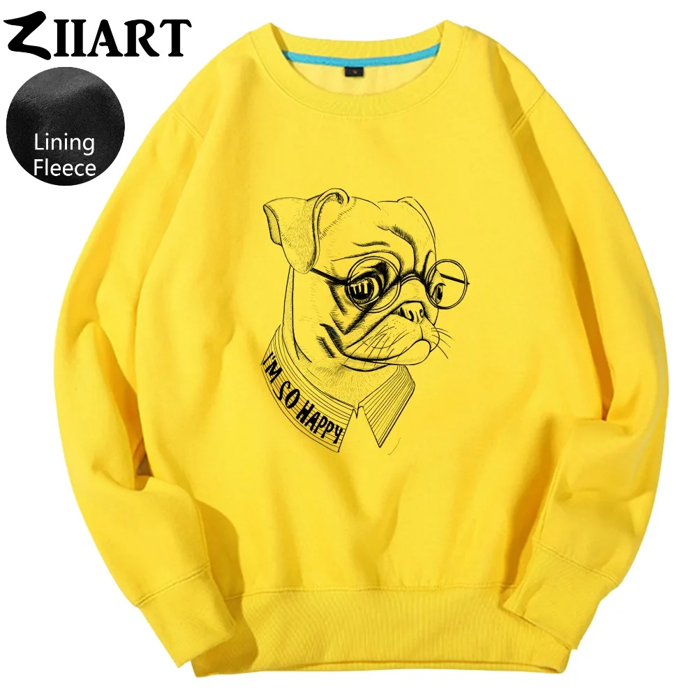 

cartoon dog with glass Pet Geek i'm so happy Hip Hop Harajuku couple clothes boys man male fleece Sweatshirt