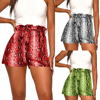

Loose Short Trousers Fashion Women Lady Casual Shorts High Waist Tie Belt Snake Stripe Shorts Summer Trousers Hot Pants