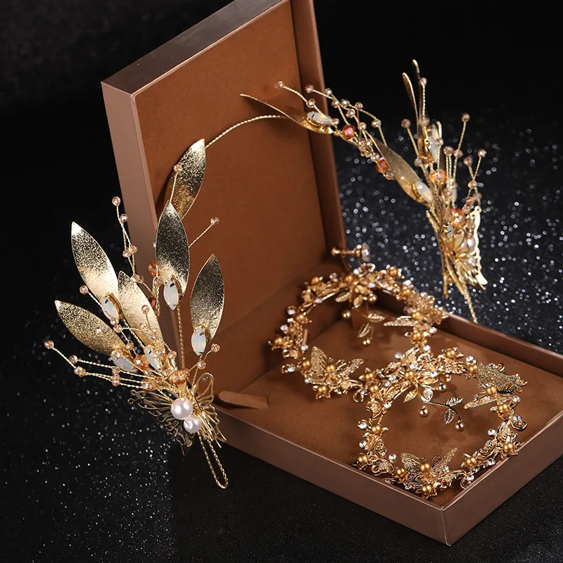 HIMSTORY барокко большой золотой лист перо Свадебный ободок ручной работы свадебные жемчужные ободки для волос Бусы Головные уборы невесты украшения для волос